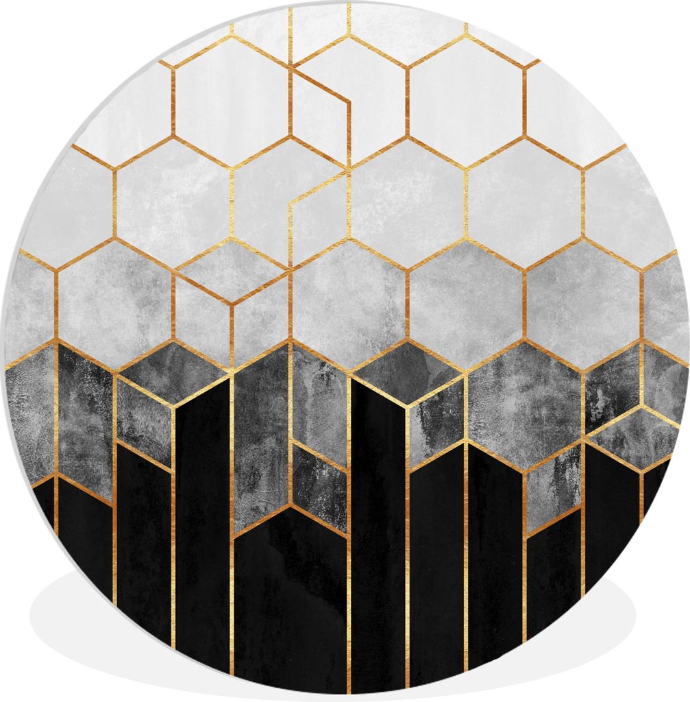 MuchoWow Rundes Wandbild - Runde Bilder Gold - Sechseck - Chic - Muster - Luxus Ø 30 cm Kreis Wanddekoration Kunststoff - Wandkreis - Wandschmuc...