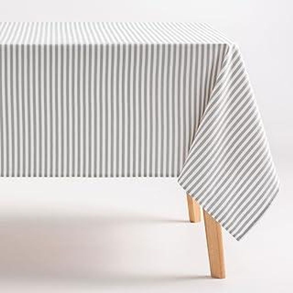 GAMUSI Tischdecke, schmutzabweisend, rechteckig, Baumwollstoff, wasserdicht, graue Streifen, 160 x 100 cm