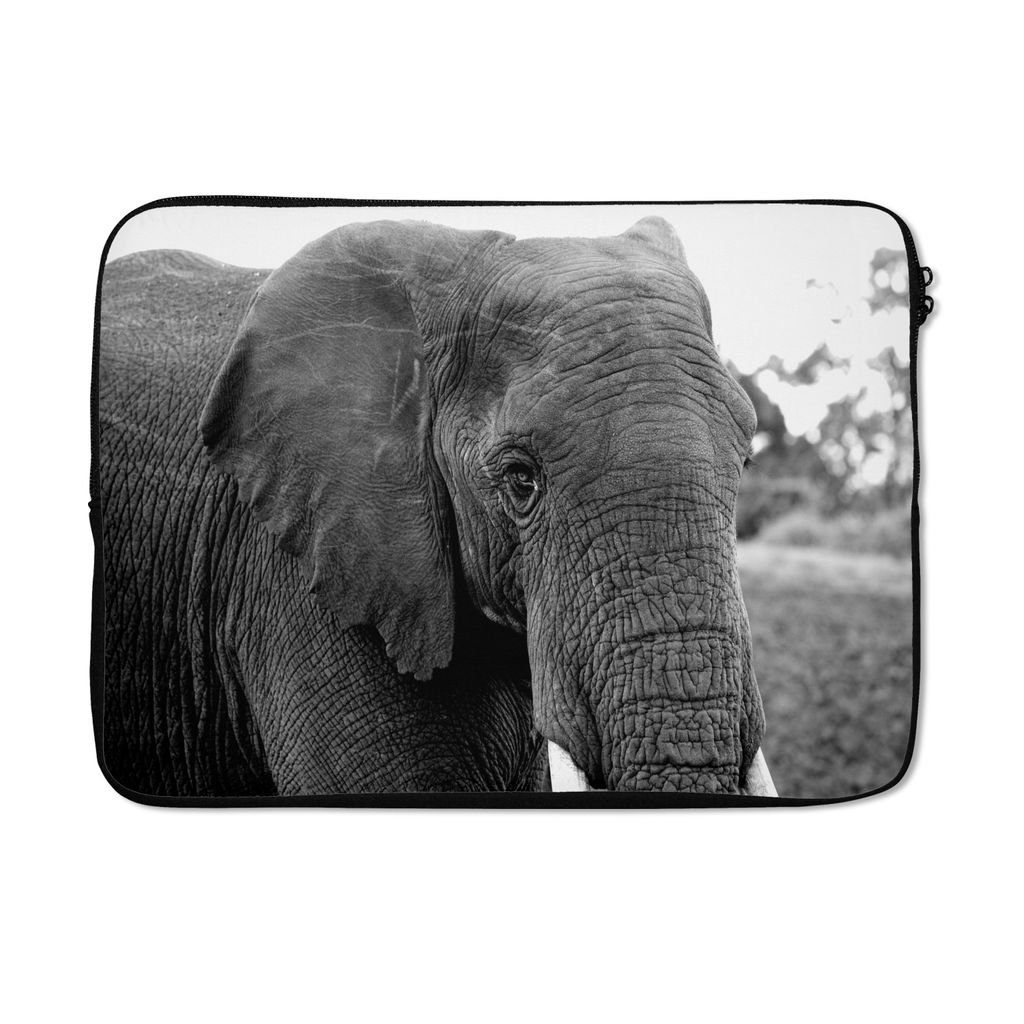 MuchoWow Laptop Hülle 14 ZollElefant - Tiere - Schwarz - Weiß - Natur Laptoptasche - Laptoptasche - Stoßsicher - Schutzhaube