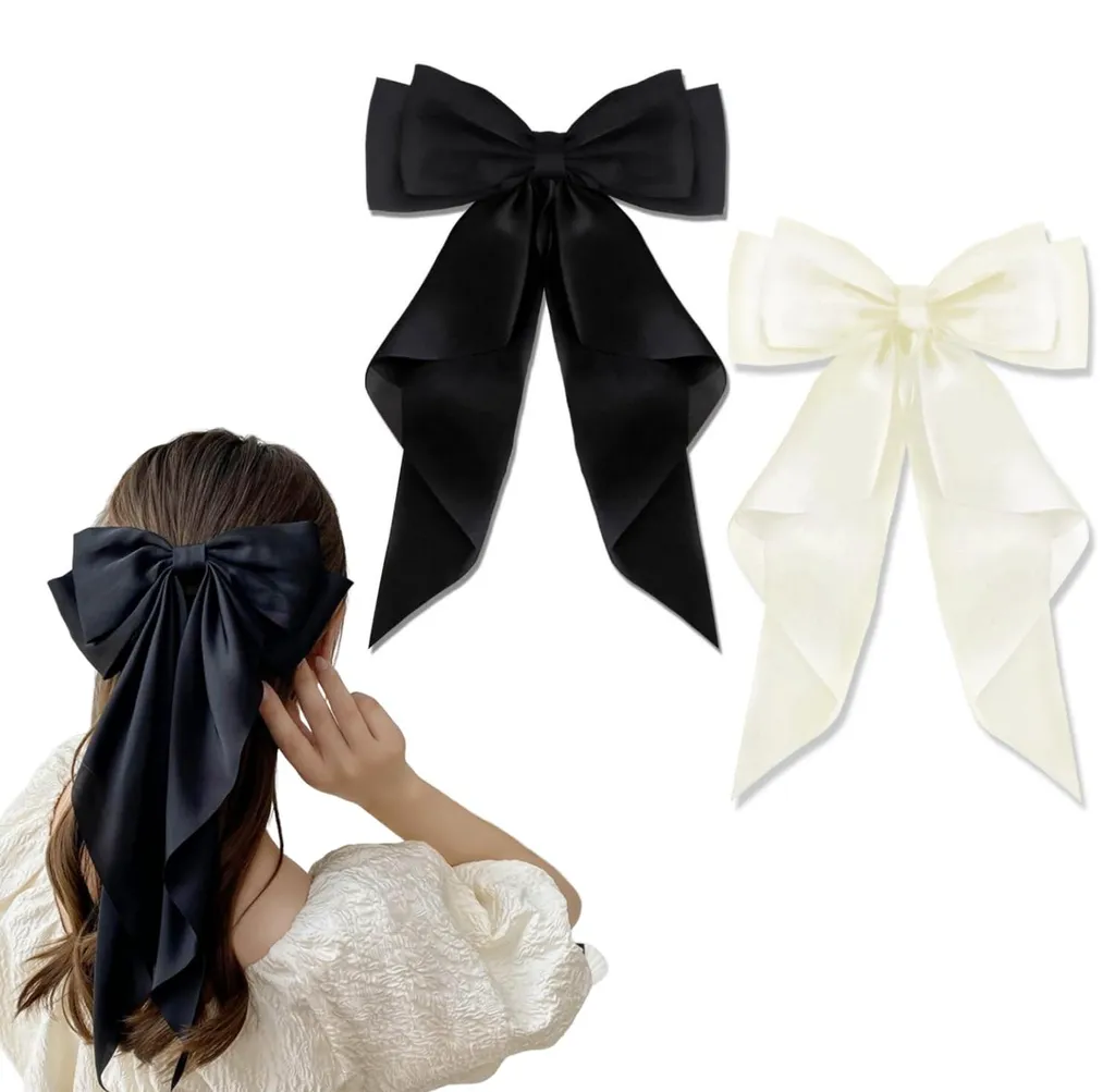 Barrettes à Cheveux Nœud Satiné pour Coiffure de Mariage et Soirée, 2 Pcs