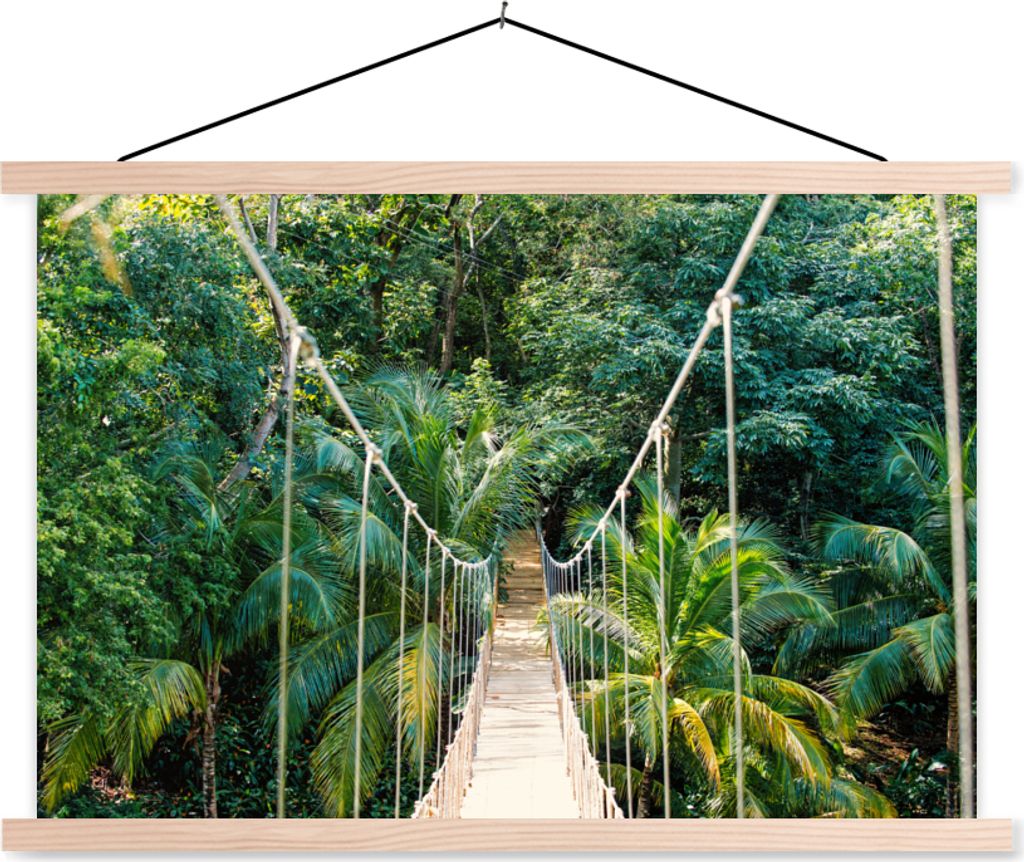 MuchoWow Textilposter Dschungel - Palme - Brücke - Natur - Pflanzen 60x40 cm mit holzfarbenen Rahmen - Bilder