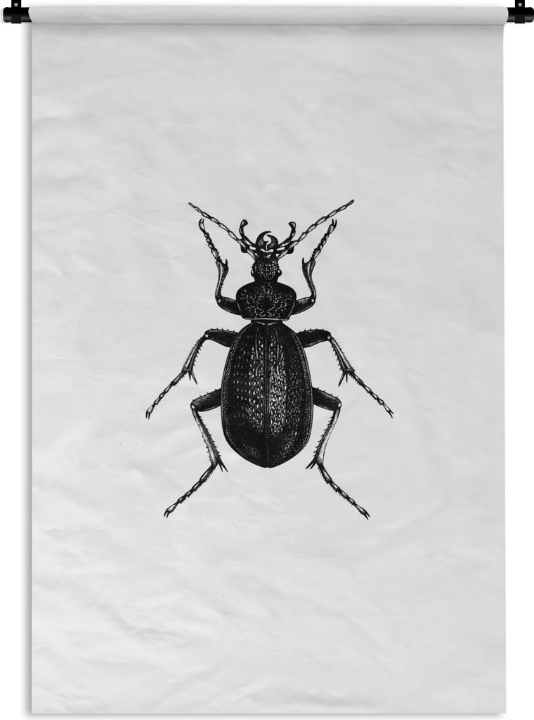 MuchoWow Wandteppich Wandbehang Schwarz und weiß - Käfer - Vintage - Insekten 90x135 cm Tapisserie Dekoration Wandtuch - Baumwolle - Wandskulptur