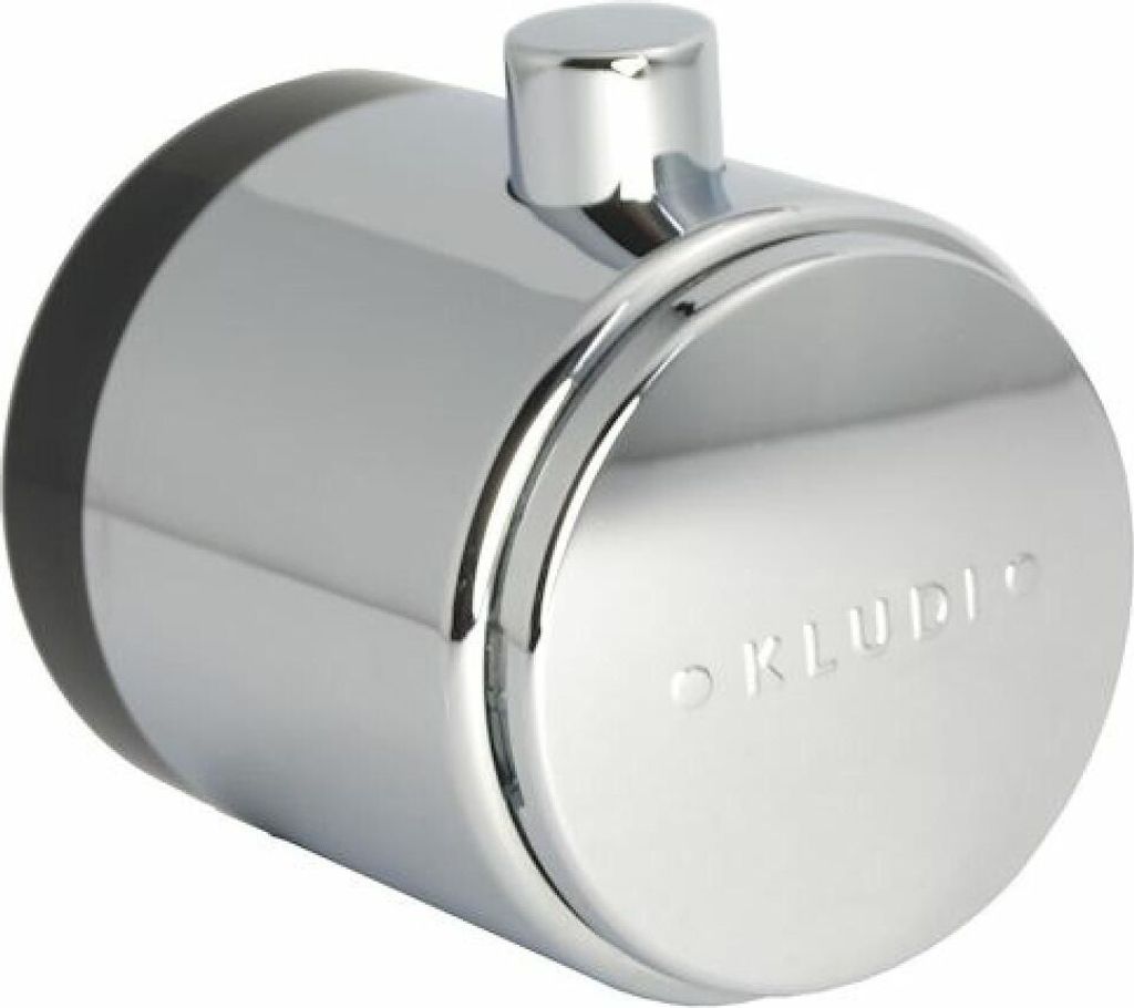 A close-up studio shot of a chrome-plated bathroom fixture part.