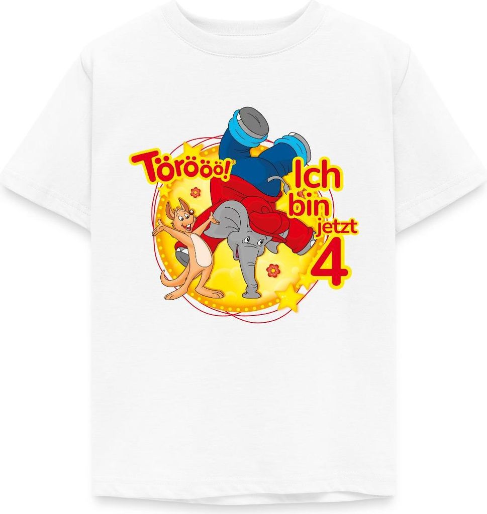 Spreadshirt Benjamin Blümchen Ich Bin Jetzt 4 Kinder T-Shirt, 110/116 (5-6 Jahre), Weiß