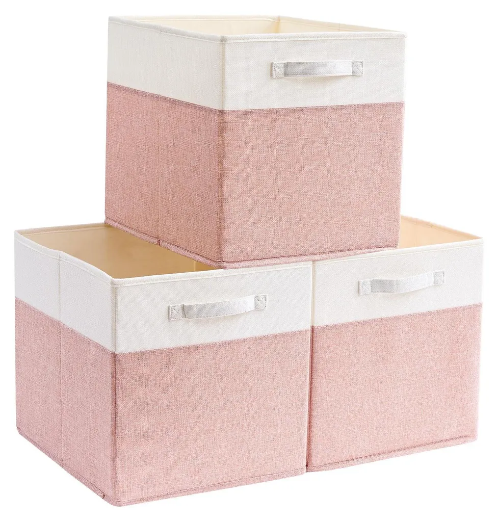Boîte Rangement Anti-Froissage Rose 33x33x33, Paniers Tissu Pliables