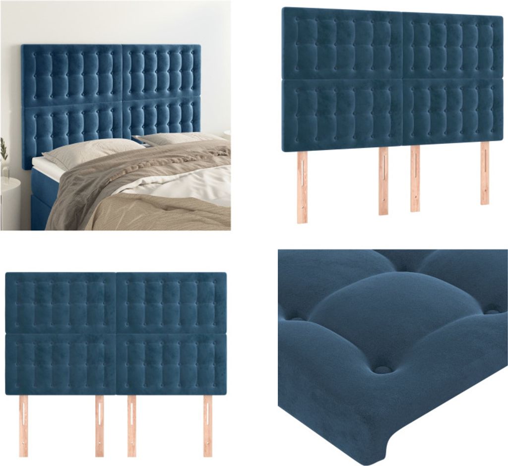 vidaXL Kopfteile 4 Stk. Dunkelblau 72x5x78/88 cm Samt - Kopfteil - Kopfteile - Bett-Kopfteil - Bettkopfteil