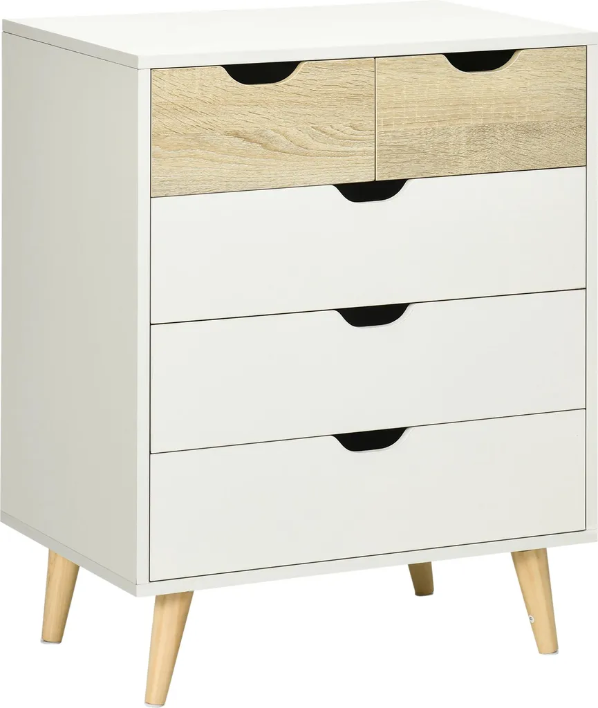 HOMCOM Commode 5 tiroirs meuble de rangement bois 60 x 40 x 77,5 cm