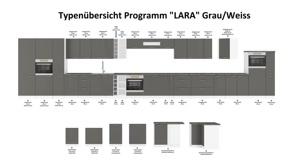 Küche Lara Grau/Weiß 210x260 cm Küchenzeile