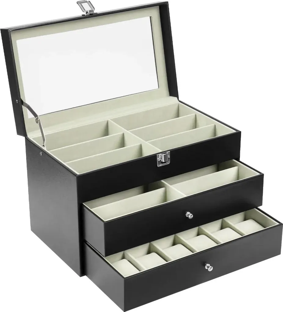 Coffret Lunettes 24 Compartiments 3 Étages Bois Noir - Rangement Top - 10
