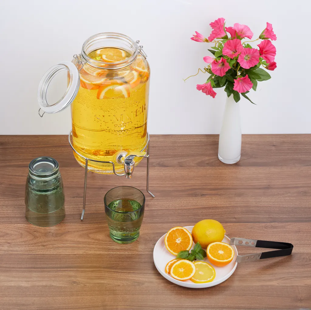 Relaxdays Dispenser Bevande 5L con Supporto - Erogatore Vetro Vintage - 2