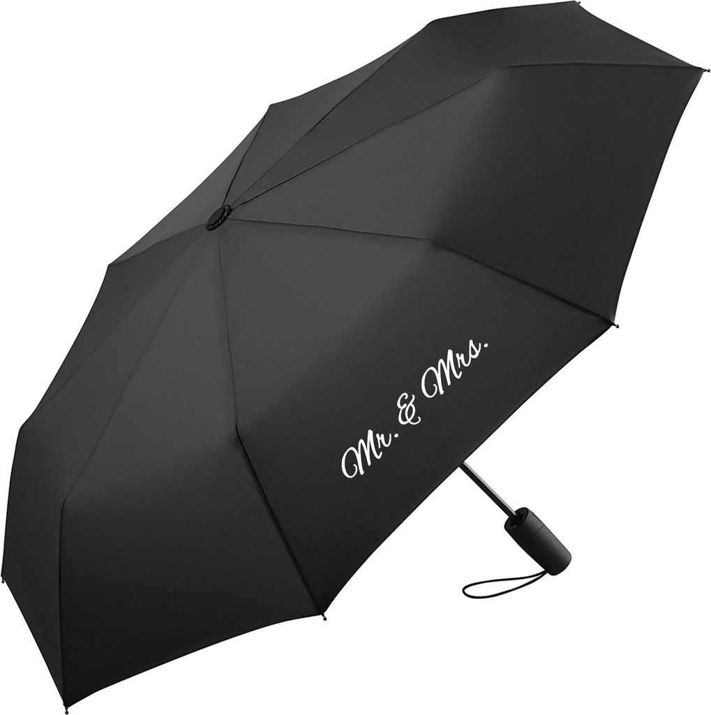 Huuraa Regenschirm Mr. & Mrs. Schriftzug 98cm Schwarz Sturmfest Taschenschirm Geschenkidee