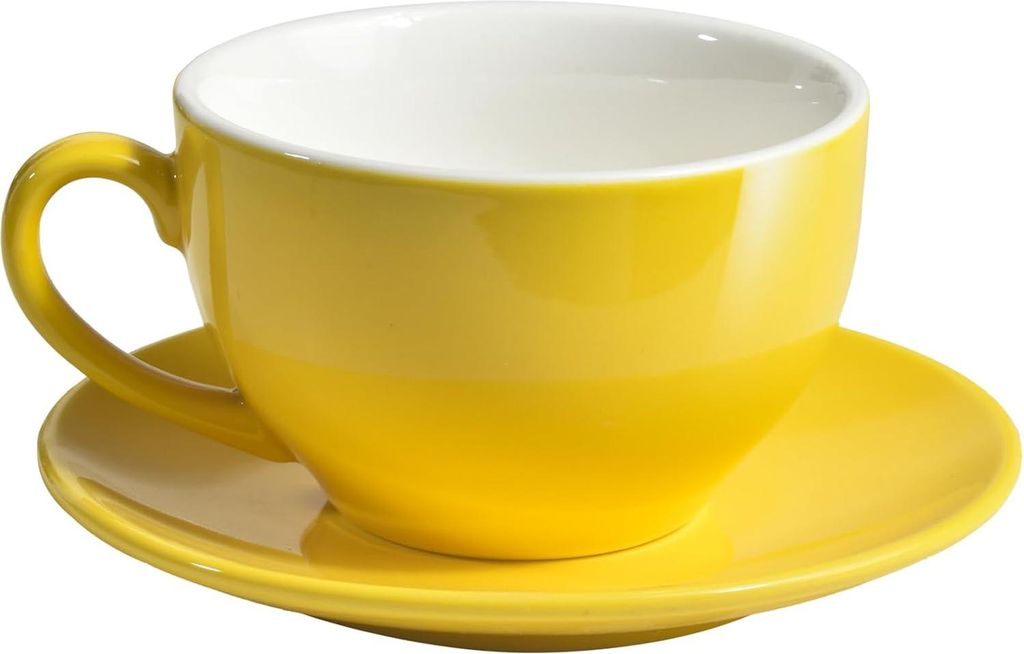 ionEgg Porzellan Kaffeetasse mit Untertasse 220ml/7oz für Cappuccino, Latte und Tee, Gelb