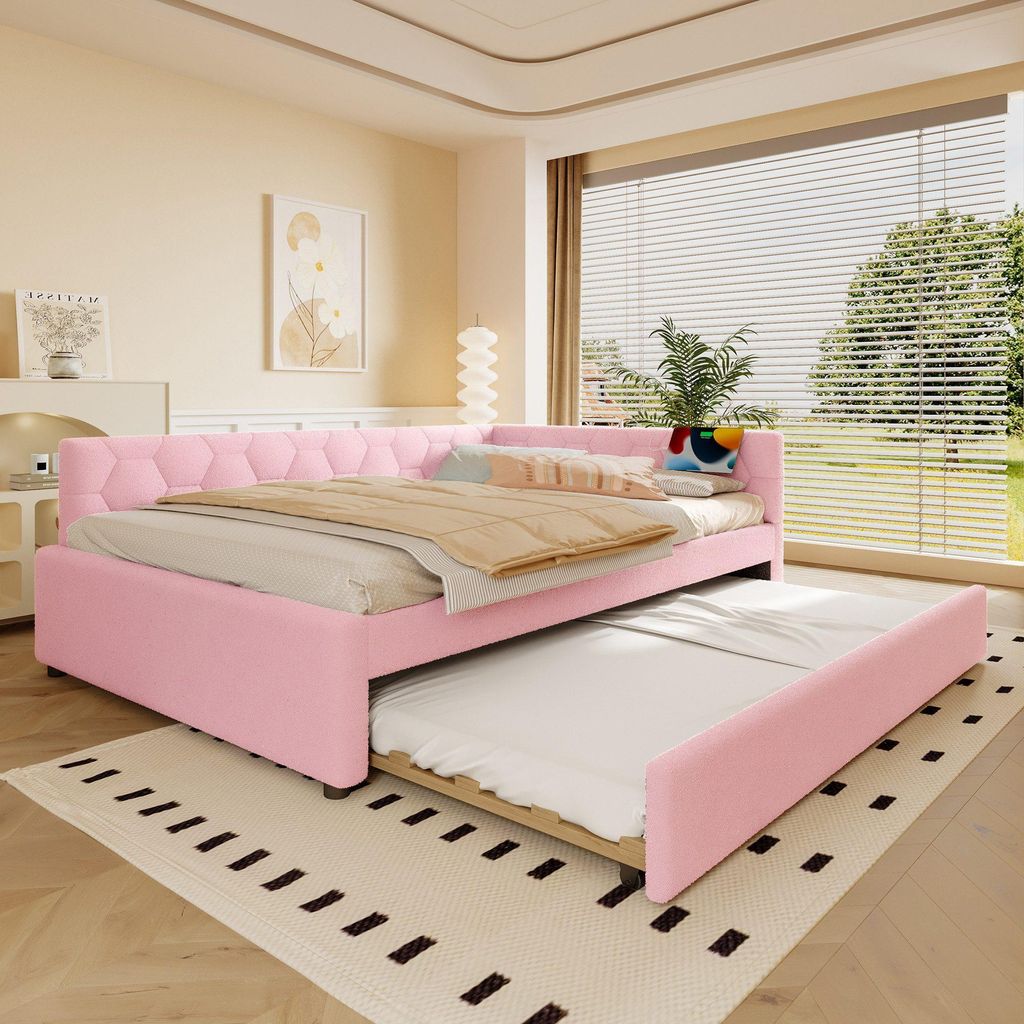 Odikalo Ausziehbett Daybett Polsterbett Tagesbett Schlafsofa mit USB 140x200 Rosa