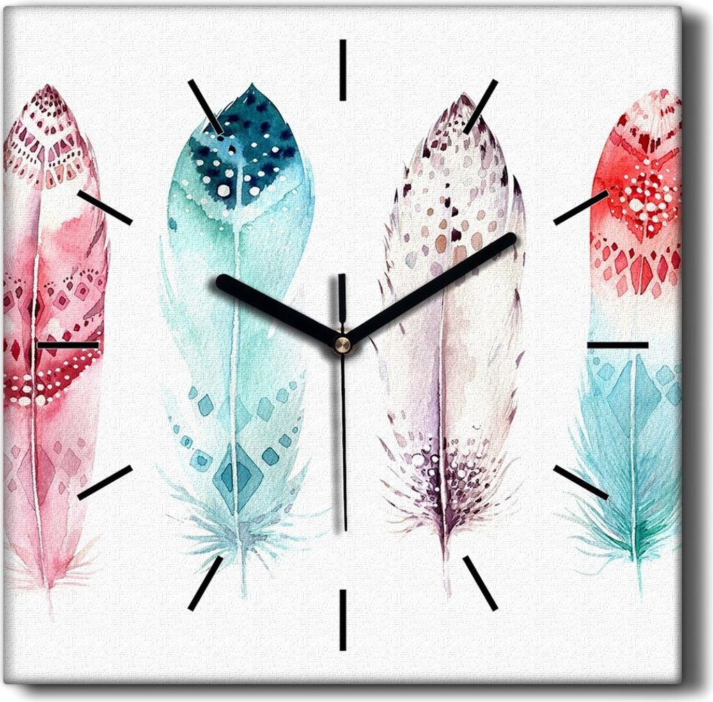 Coloray Hodiny Unikátní 30x30 cm Tiché hodiny Pro obývací pokoj a kuchyň Nástěnné hodiny Plátno Černé ručičky hodin - Boho Art Spring