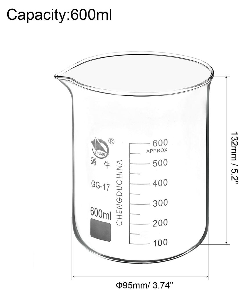 600ml niedrige Form Becherglas 3,3 Borosilikatglas abgestufte gedruckte Skala Messbecher mit Schnauze fš¹r Kš¹chen Labor Flš¹ssigkeit