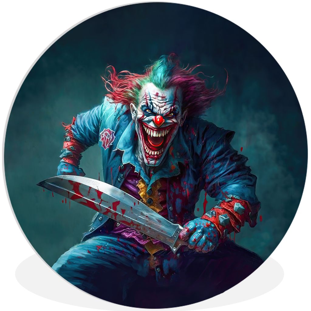 MuchoWow Rundes Wandbild - Runde Bilder Clown - Horror - Messer - Kleidung - Porträt Ø 30 cm Kreis Wanddekoration Kunststoff - Wandkreis - Wand...
