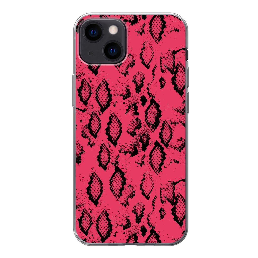 MuchoWow Handyhülle Schutzhülle Hülle für iPhone 13 Tiermuster - Schlangenhaut - Rosa Silikon Softcase Handy Hülle - Karteninhaber