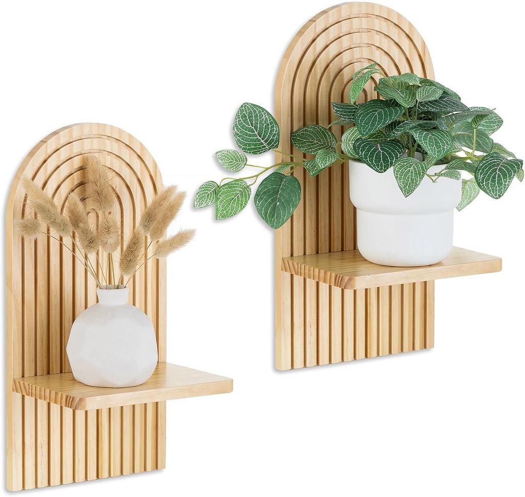 Wandregal Holz Boho Wanddeko: Holz Wand Deko Kinderzimmer Wand Regale Klein Pflanzregal für Wohnzimmer Schlafzimmer (Natur)