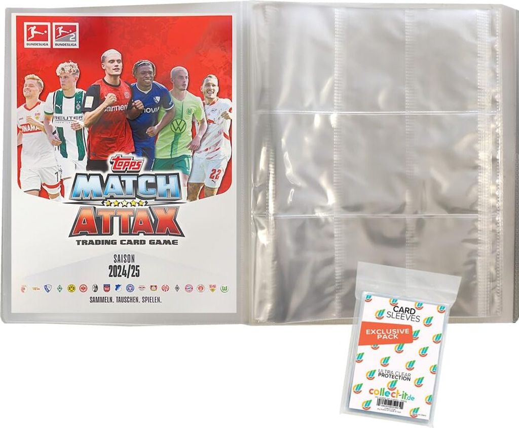 Bundle mit Topps Match Attax Bundesliga - 2024/2025-1 Leere Sammelmappe + Exklusive Collect-it Hüllen