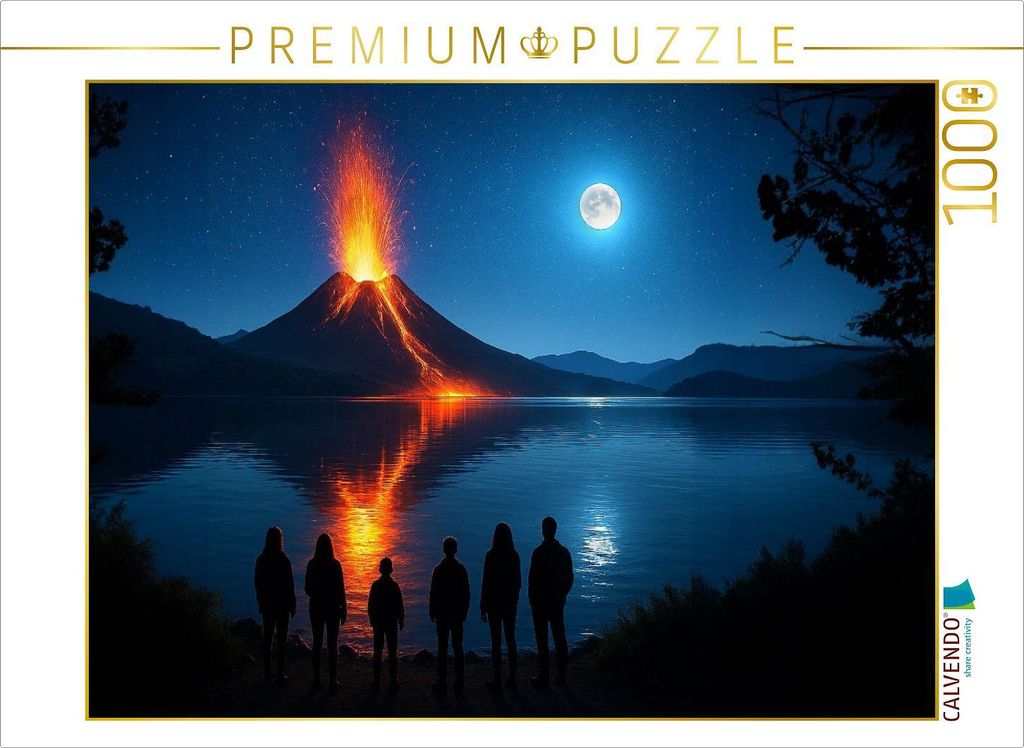 CALVENDO Puzzle Vulkanausbruch - Beobachter bei Nacht | 1000 Teile Lege-Größe 64x48cm Foto-Puzzle für glückliche Stunden