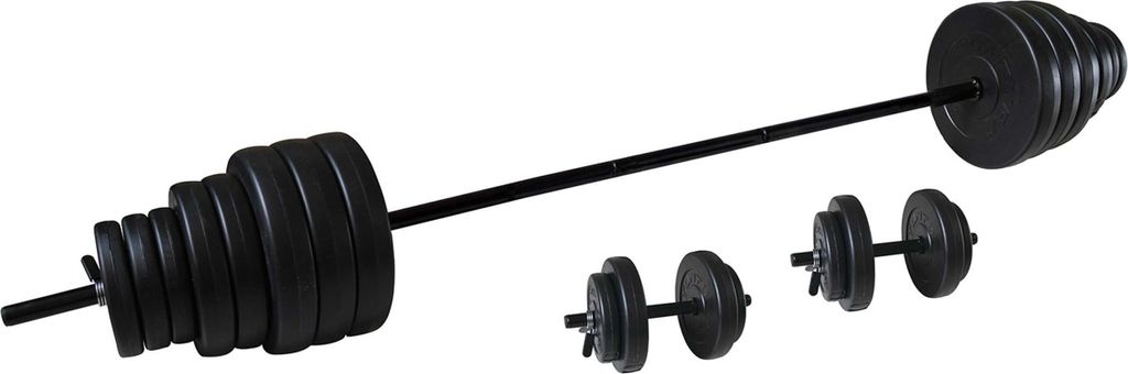 Tunturi Hantelset Vinyl mit 1 Langhantel, 2 Kurzhantel, 16 Hantelscheiben 50 kg mit 5 kg, 2,5 kg, 1,25 kg,