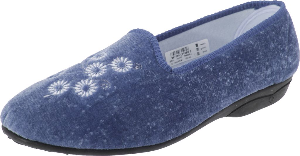 Zedzzz Cathy Damen Hausschuhe / Pantoffeln mit Blumen-Stickerei DF494 (41 EUR) (Blaubeer)
