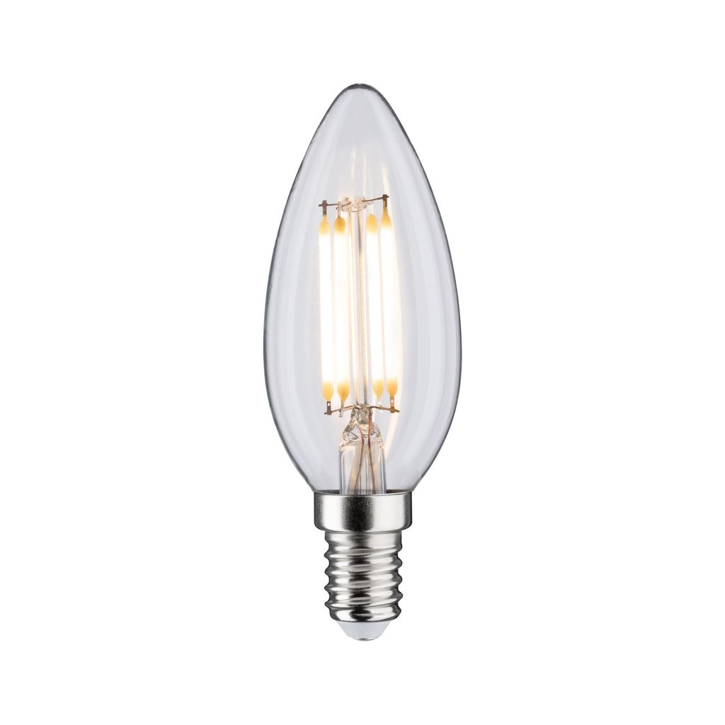 A clear, studio shot of a single LED filament light bulb against a white background.
