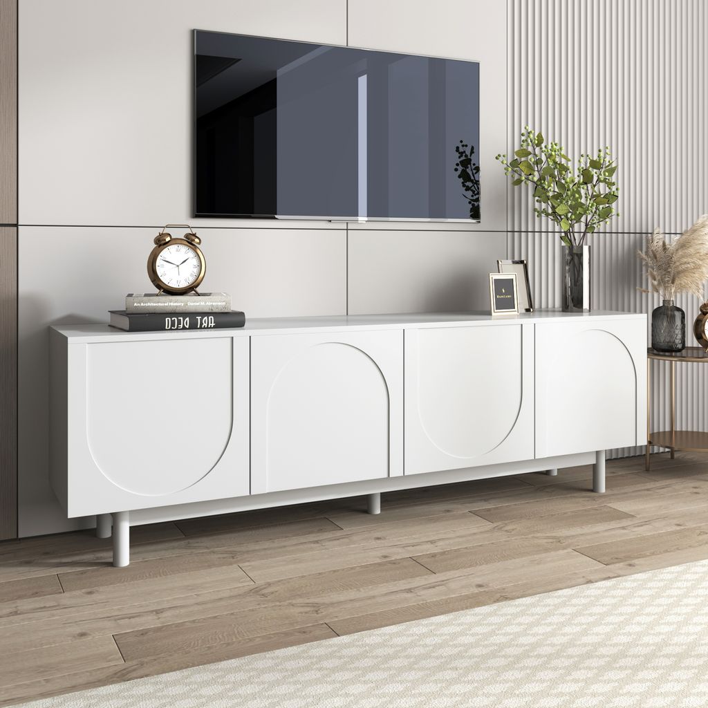 okwish TV-Schrank TV-Lowboard mit 4 strukturierte Türen, Lange 175cm, Fernsehtisch Wohnzimmerschränke TV-Möbel mit verstellbare Trennwände für...