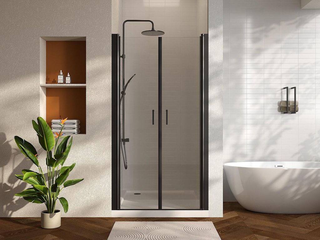 Flügeltüren für Duschen – 90 x 195 cm – Mattschwarz – Gehärtetes Glas – SARASOTA