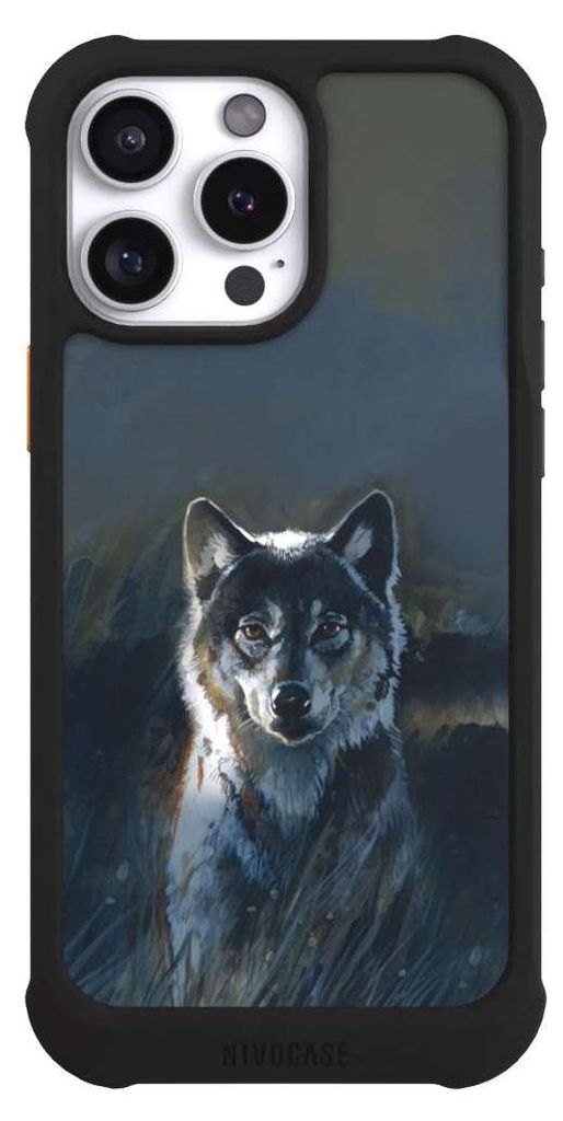 NIVOCASE Hülle für Apple iPhone 16 Pro Max Stoßfeste Handyhülle NIVOmax Case Schwarz Malerei Natur Wolf