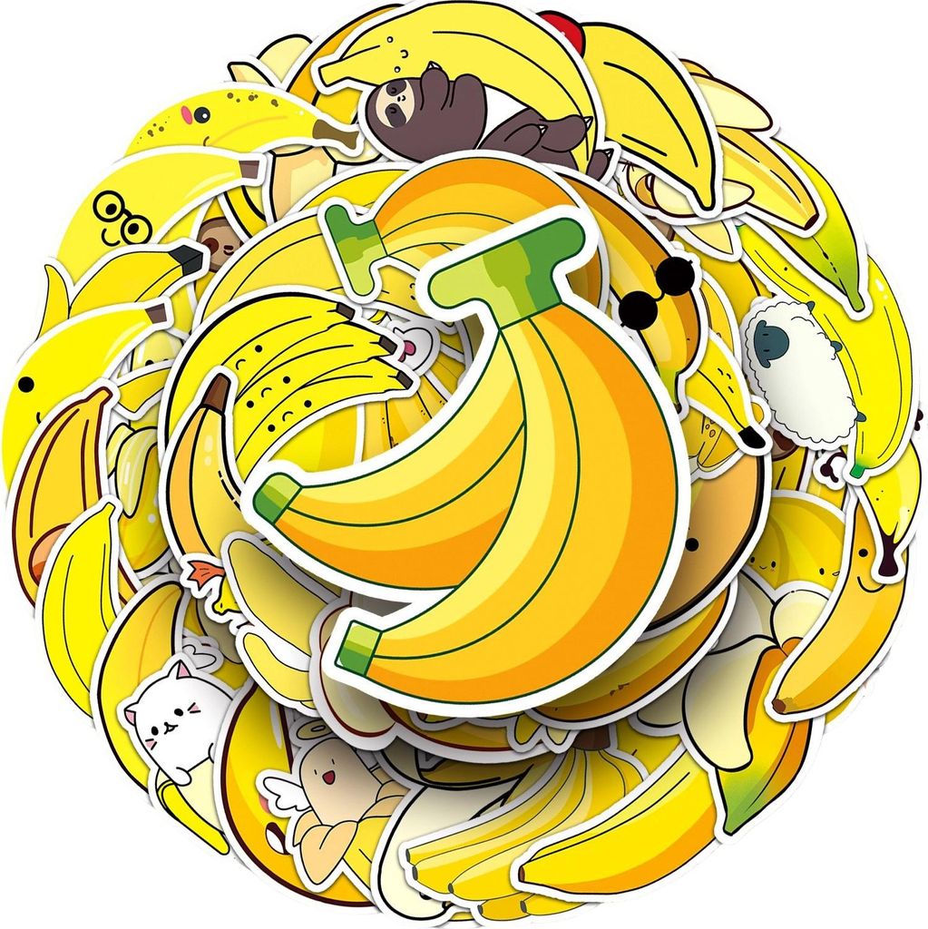 50 Stück Bananen Aufkleber, Bananen Aufkleber für Laptop,Wasserfeste Vinyl Aufkleber,Laptop Telefon Gitarre Skateboard Computer Koffer Fahrrad Ob...