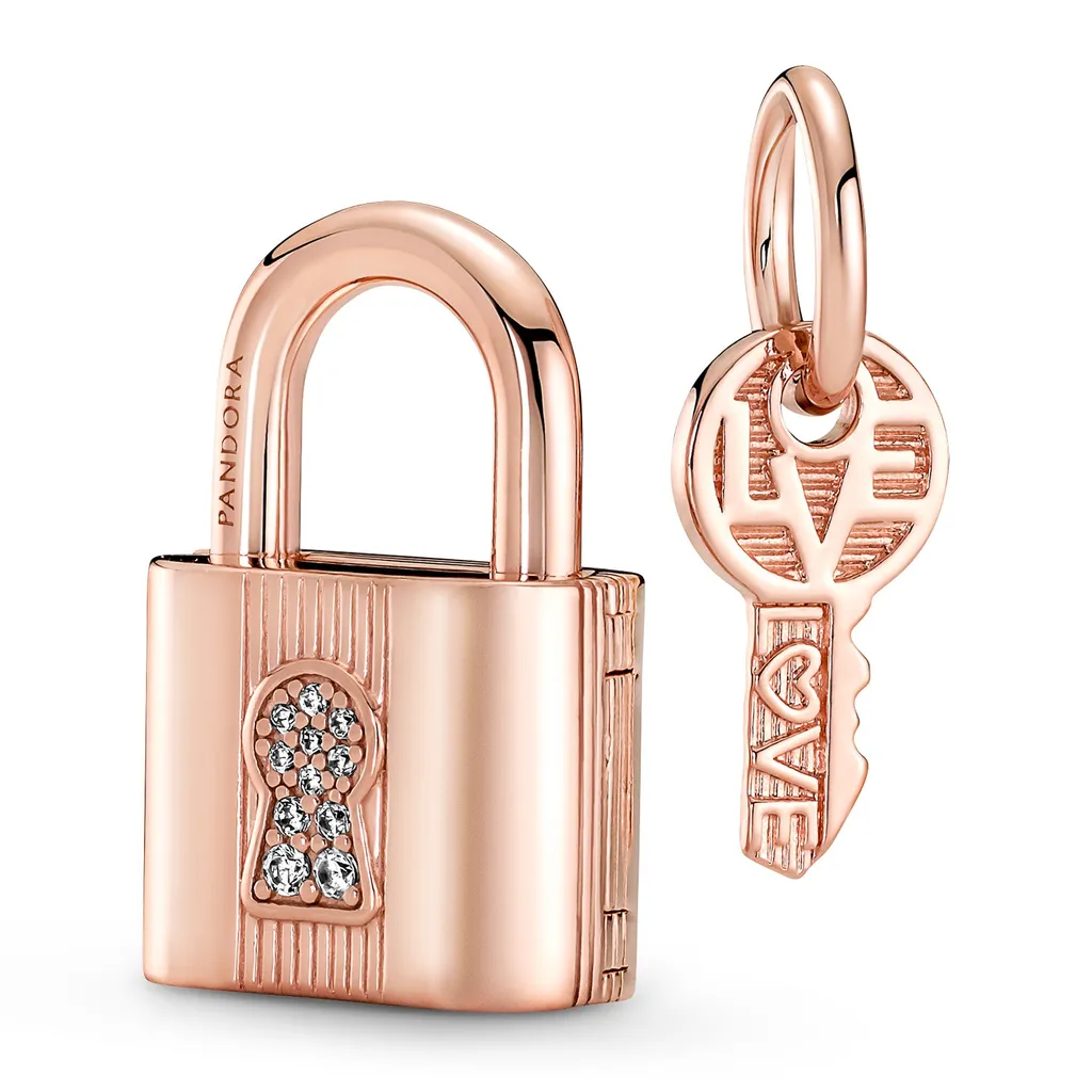 Pendentif Charm Cadenas et Clé pour Bracelet Femme en Métal Doré Rose