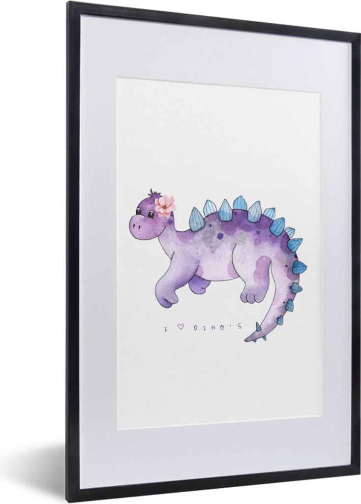 MuchoWow Gerahmtes Poster Dinosaurier - Kinderzimmer - Zitat - Mädchen - Kinder - Rosa - Kind 40x60 cm - Poster mit Schwarzem Bilderrahmen Wandp...