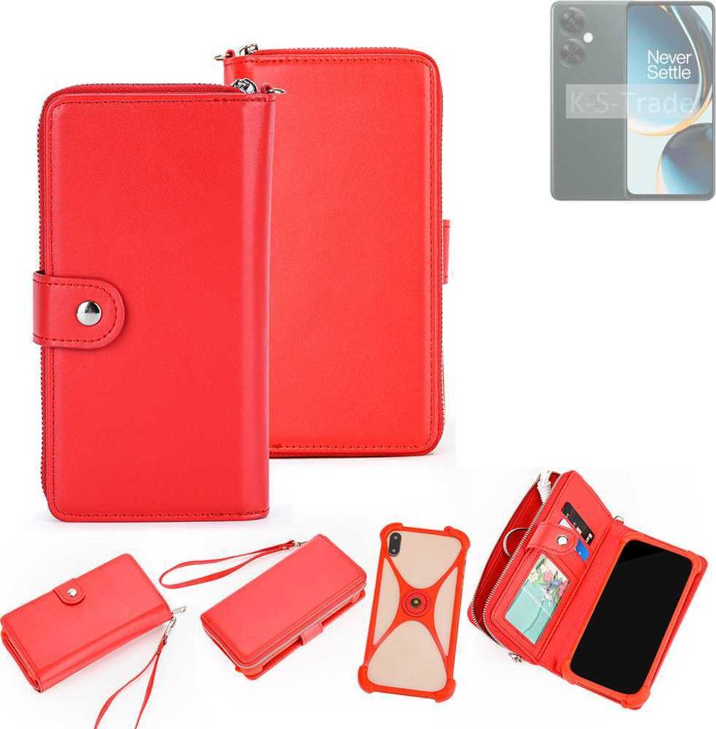 K-S-Trade 2in1 Schutzhülle Portemonnee Handyhülle mit Bumper kompatibel mit OnePlus Nord CE 3 Lite 5G Hülle Case Etui Geldbörse Smartphone rot