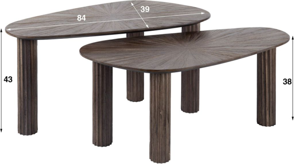KAWOLA Couchtisch INKA Set 2-tlg. Teakholz braun nierenförmig