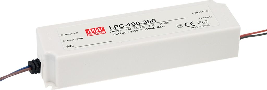 MEANWELL LPC-100-350 - LED Schaltnetzteil ohne PFC - 143-286V/350mA CC