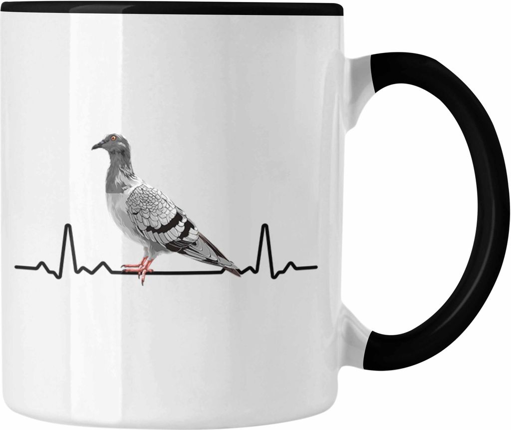 Trendation - Taubenzüchter Herzschlag Geschenk Zaubenzucht Zubehör Tauben Tasse Lustiger Spruch Taubenflüsterer Taubenliebhaber Becher (Schwarz)