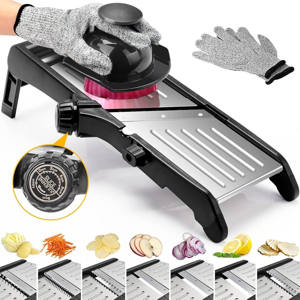 7-in-1 verstellbare Edelstahl-Mandoline Schneidemaschine für Gemüse und Obst