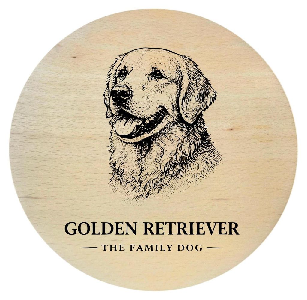 Buchenholzbrett mit Hundegravur – Golden Retriever, rund 25 cm