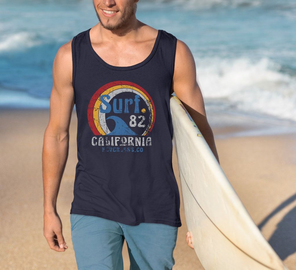 Herren Tank-Top Surf Logo California USA Welle Surfing Style Aufdruck Print Fashion Muskelshirt Neverless navy L