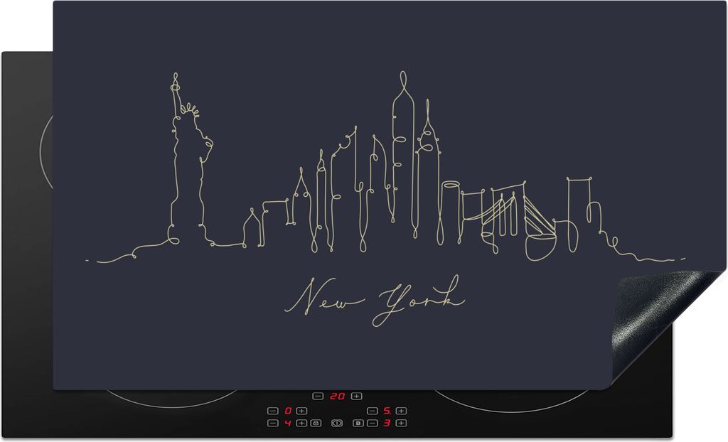 KitchenYeah Herdabdeckplatte New York - Scherenschnitt - Blau , 90x52cm, Küche Deko, Glaskeramikkochfeld Herdabdeckung, Abdeckplatte fùr Kochfeld