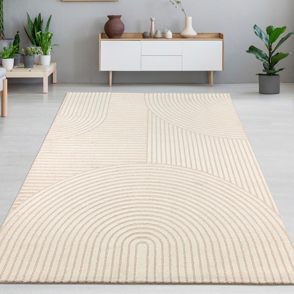 Designteppich creme mit Relieflinien modern & pflegeleicht Größe - 140 x 200 cm
