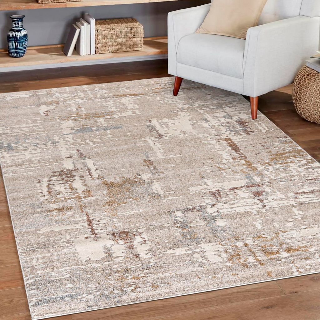 Mazovia Teppich Beige Modern Abstrakt - Wohnzimmer, Schlafzimmer, Esszimmer, Büro, Kurzflor Rechteckig - Zertifikat, Braun - 80 x 150 cm
