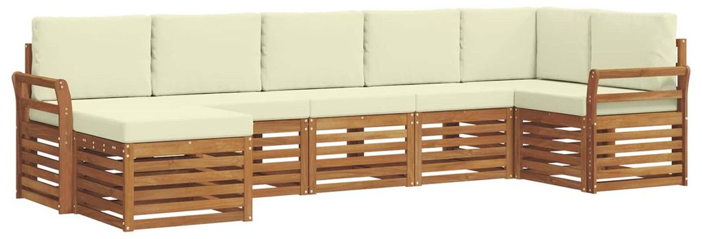 vidaXL Ecksofa Set mit Kissen 7 pcs Natur und Creme Massivholz Akazie
