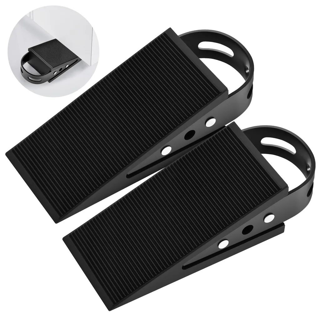 Lot de 2 Butoirs de Porte en Caoutchouc Empilables avec Poignée Inox