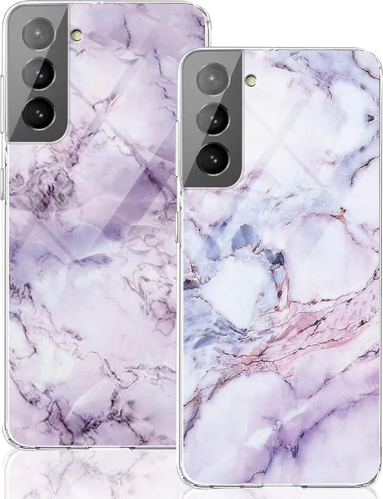 2X Coque Samsung Galaxy S22 Violet et Blanc Marbre Solid Protection