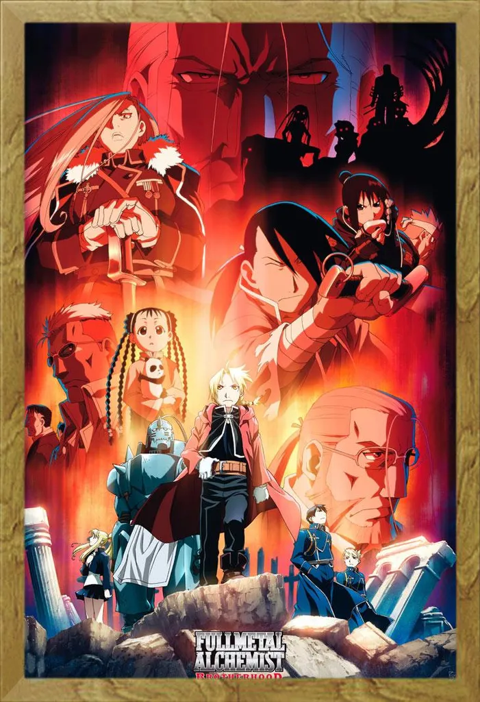 Affiche Fullmetal Alchemist protégée cadre chêne Shinsuke® sans reflets