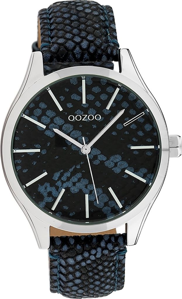 Oozoo Leder Damen Uhr Analog Quarzuhr Armband blau schwarz Timepieces D2UOC10434