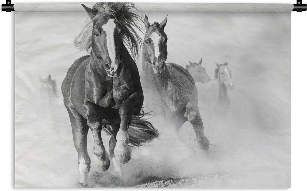 MuchoWow Wandteppich Wandbehang Pferde - Tiere - Illustration 90x60 cm Tapisserie Dekoration Wandtuch - Wandskulpturen - Bildteppich