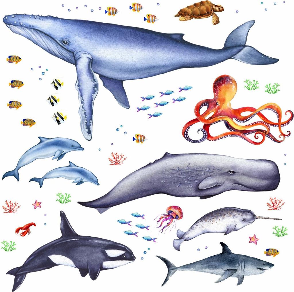 166 Wandtattoo Tiere der Meere - 1500 x 840 mm